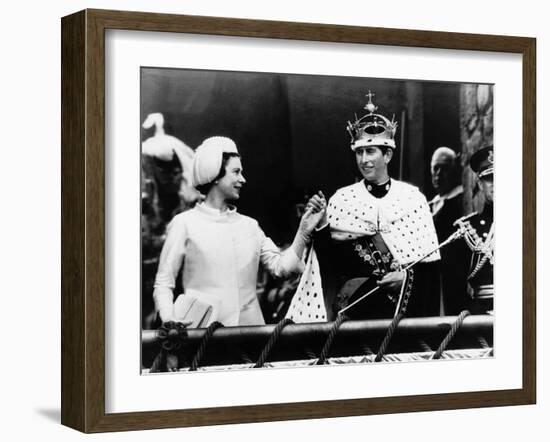 Prince Charles with His Mother Queen Elizabeth II at His Investiture at Caernarvon Castle-null-Framed Photographic Print