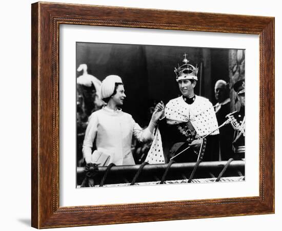 Prince Charles with His Mother Queen Elizabeth II at His Investiture at Caernarvon Castle-null-Framed Photographic Print