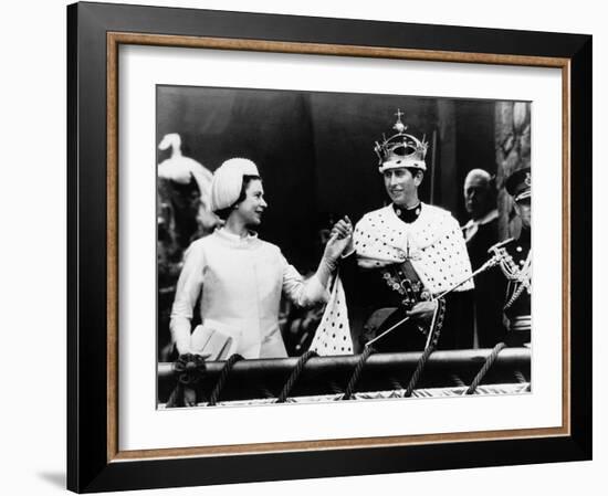 Prince Charles with His Mother Queen Elizabeth II at His Investiture at Caernarvon Castle-null-Framed Photographic Print