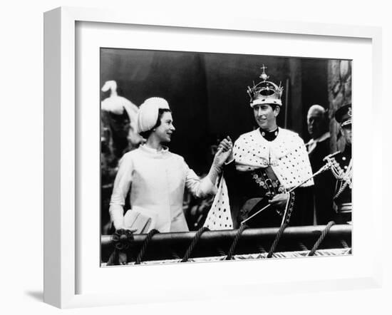 Prince Charles with His Mother Queen Elizabeth II at His Investiture at Caernarvon Castle-null-Framed Photographic Print