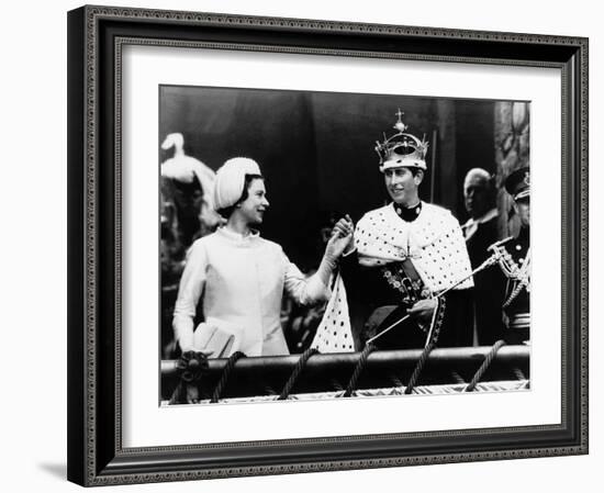 Prince Charles with His Mother Queen Elizabeth II at His Investiture at Caernarvon Castle-null-Framed Photographic Print