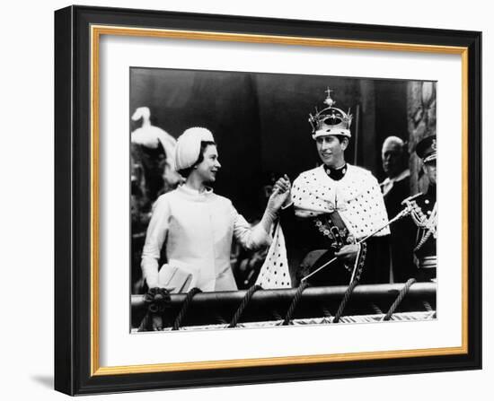 Prince Charles with His Mother Queen Elizabeth II at His Investiture at Caernarvon Castle-null-Framed Photographic Print