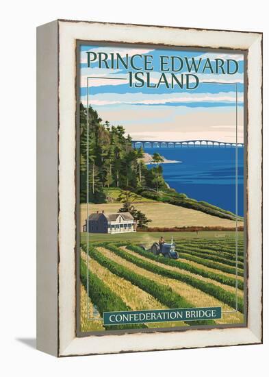 Prince Edward Island - Confederation Bridge and Farm-Lantern Press-Framed Stretched Canvas
