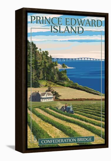 Prince Edward Island - Confederation Bridge and Farm-Lantern Press-Framed Stretched Canvas