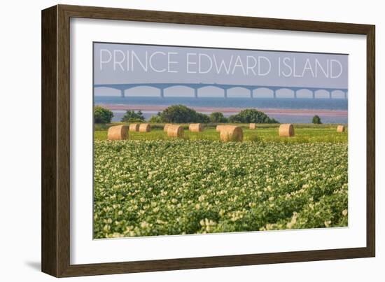 Prince Edward Island - Confederation Bridge and Hay Bales-Lantern Press-Framed Art Print