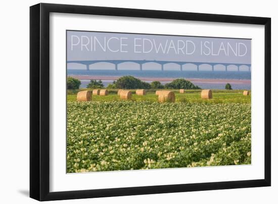 Prince Edward Island - Confederation Bridge and Hay Bales-Lantern Press-Framed Art Print