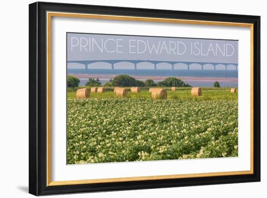 Prince Edward Island - Confederation Bridge and Hay Bales-Lantern Press-Framed Art Print