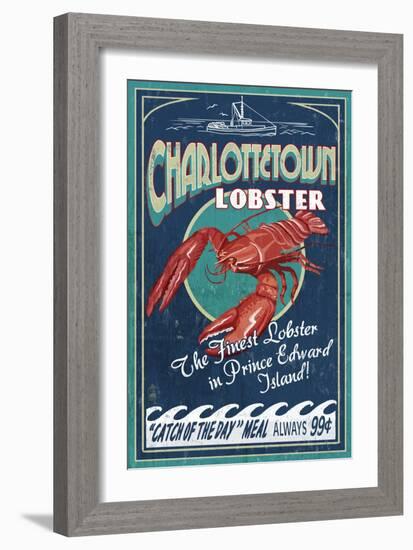 Prince Edward Island - Lobster Vintage Sign-Lantern Press-Framed Art Print