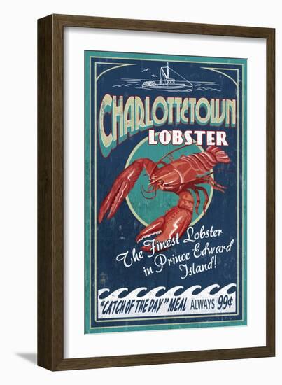 Prince Edward Island - Lobster Vintage Sign-Lantern Press-Framed Art Print