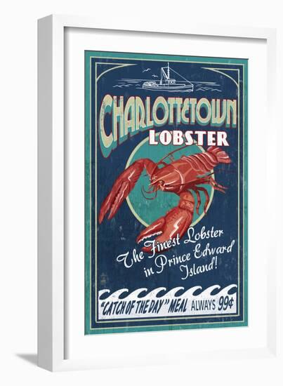 Prince Edward Island - Lobster Vintage Sign-Lantern Press-Framed Art Print