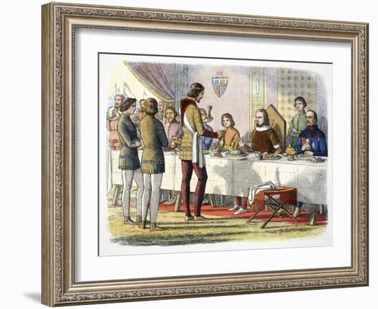 Prince Edward serves John of Artois at table after having defeated him at Poitiers, 1356 (1864)-James William Edmund Doyle-Framed Giclee Print