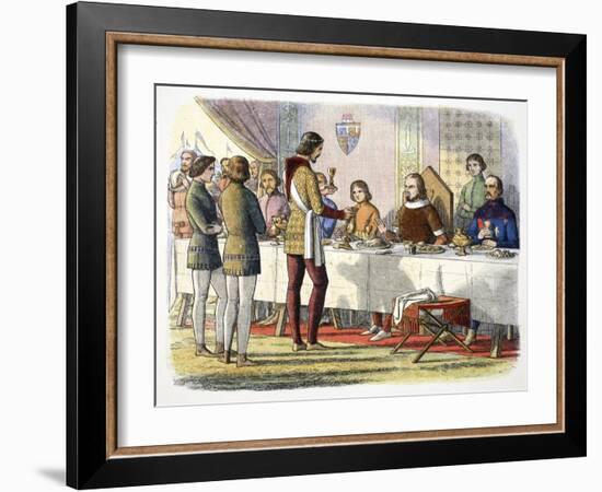 Prince Edward serves John of Artois at table after having defeated him at Poitiers, 1356 (1864)-James William Edmund Doyle-Framed Giclee Print