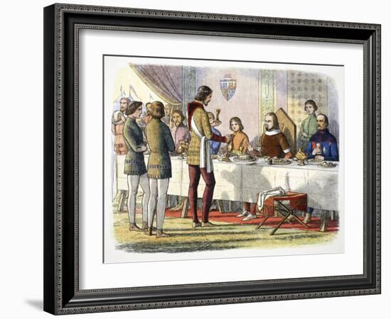 Prince Edward serves John of Artois at table after having defeated him at Poitiers, 1356 (1864)-James William Edmund Doyle-Framed Giclee Print