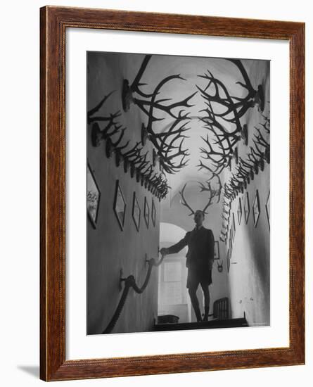 Prince Franz Joseph of Thurn and Taxis Amidst Collection of 2,000 Deer Antlers and Antelope Horns-Walter Sanders-Framed Premium Photographic Print