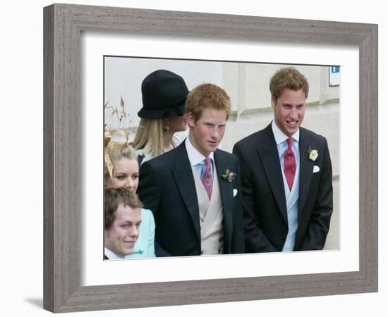 Prince Harry and Prince William after the wedding ceremony at Windsor Guildhall, for their father P-null-Framed Photographic Print