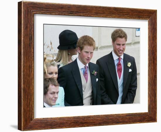 Prince Harry and Prince William after the wedding ceremony at Windsor Guildhall, for their father P-null-Framed Photographic Print
