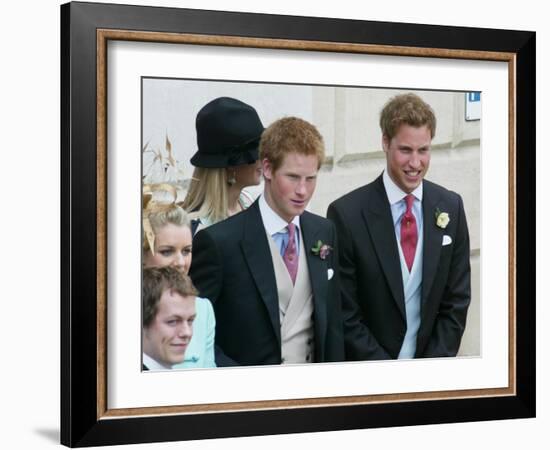 Prince Harry and Prince William after the wedding ceremony at Windsor Guildhall, for their father P-null-Framed Photographic Print