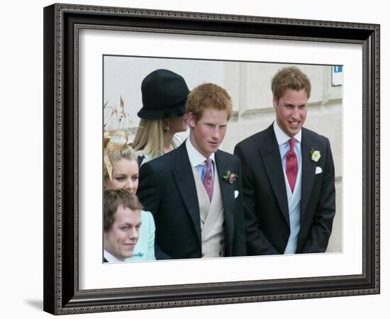 Prince Harry and Prince William after the wedding ceremony at Windsor Guildhall, for their father P-null-Framed Photographic Print