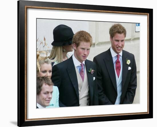 Prince Harry and Prince William after the wedding ceremony at Windsor Guildhall, for their father P-null-Framed Photographic Print
