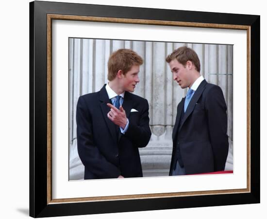 Prince Harry and Prince William at the Trooping of the Colour, June 2003-null-Framed Photographic Print