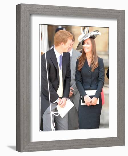 prince harry & kate middleton all smiles as they see prince william in his garter robes, June 2008-null-Framed Photographic Print