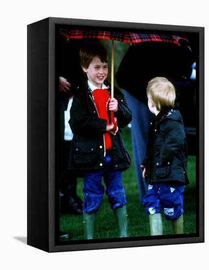 Prince Harry on right with Prince William at a polo match in Cirencester-null-Framed Premier Image Canvas