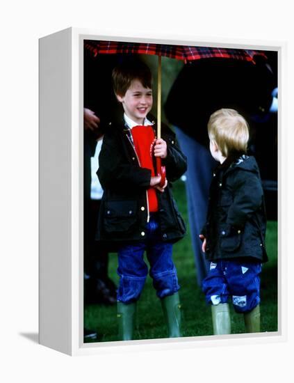 Prince Harry on right with Prince William at a polo match in Cirencester-null-Framed Premier Image Canvas