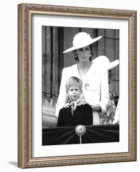 Prince Harry with Princess Diana viewing Trooping the Colour-Associated Newspapers-Framed Photo