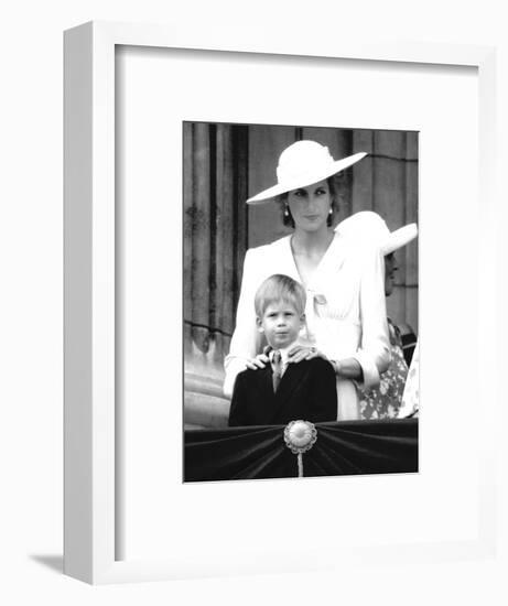 Prince Harry with Princess Diana viewing Trooping the Colour-Associated Newspapers-Framed Photo