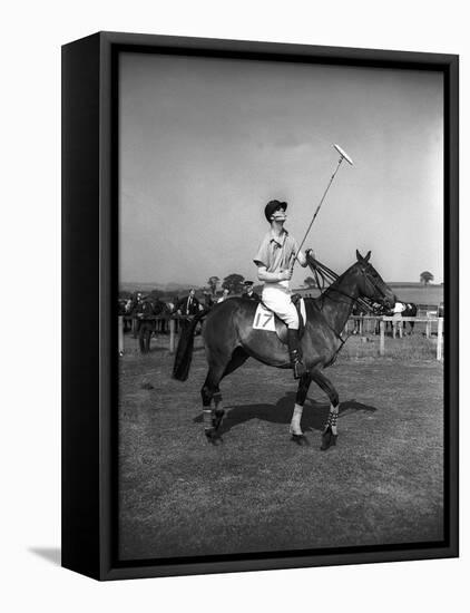 Prince Philips Rides Along on Horseback Holding Polo Stick During Game-null-Framed Premier Image Canvas