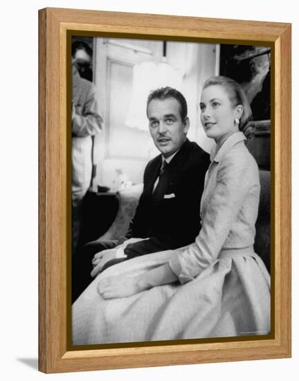 Prince Rainier III with Actress Grace Kelly at the Announcement of Their Engagement-Howard Sochurek-Framed Premier Image Canvas