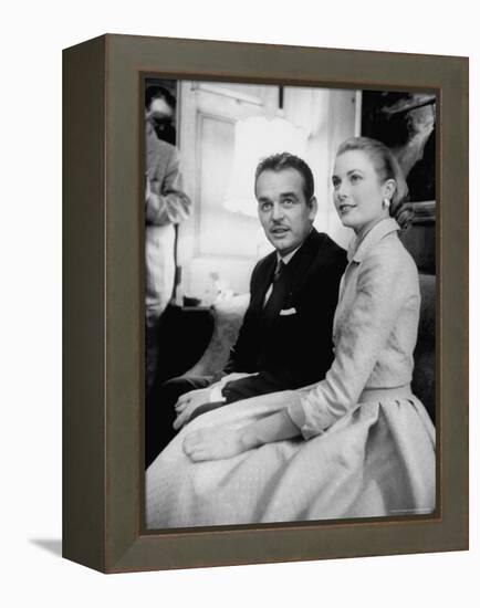 Prince Rainier III with Actress Grace Kelly at the Announcement of Their Engagement-Howard Sochurek-Framed Premier Image Canvas