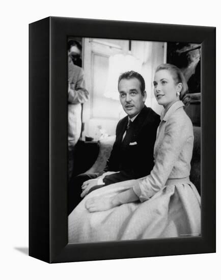 Prince Rainier III with Actress Grace Kelly at the Announcement of Their Engagement-Howard Sochurek-Framed Premier Image Canvas