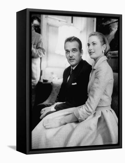 Prince Rainier III with Actress Grace Kelly at the Announcement of Their Engagement-Howard Sochurek-Framed Premier Image Canvas