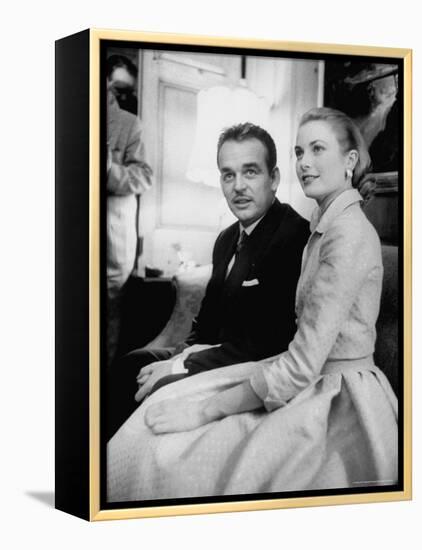 Prince Rainier III with Actress Grace Kelly at the Announcement of Their Engagement-Howard Sochurek-Framed Premier Image Canvas