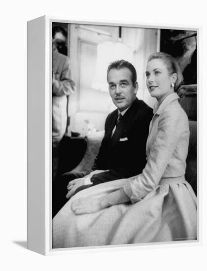 Prince Rainier III with Actress Grace Kelly at the Announcement of Their Engagement-Howard Sochurek-Framed Premier Image Canvas