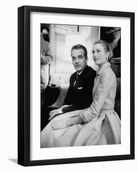 Prince Rainier III with Actress Grace Kelly at the Announcement of Their Engagement-Howard Sochurek-Framed Premium Photographic Print