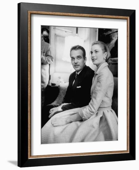 Prince Rainier III with Actress Grace Kelly at the Announcement of Their Engagement-Howard Sochurek-Framed Premium Photographic Print