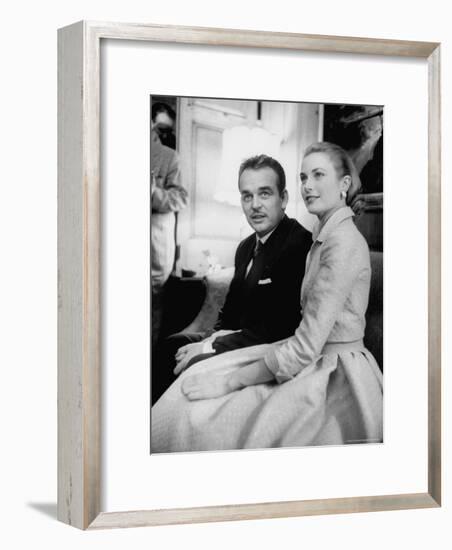 Prince Rainier III with Actress Grace Kelly at the Announcement of Their Engagement-Howard Sochurek-Framed Premium Photographic Print