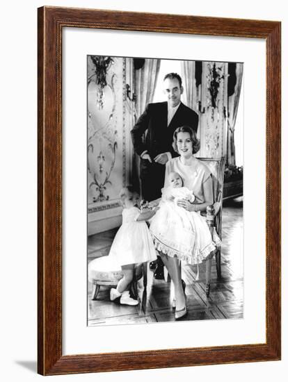 Prince Rainier of Monaco with His Wife Grace Kelly, and their Children Caroline and Albert,…-null-Framed Photographic Print