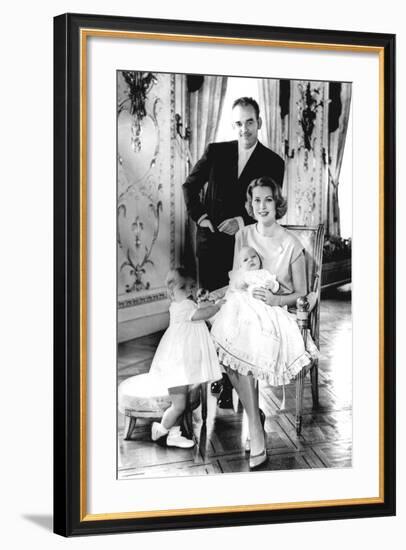 Prince Rainier of Monaco with His Wife Grace Kelly, and their Children Caroline and Albert,…-null-Framed Photographic Print