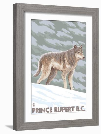 Prince Rupert, BC Canada - Wolf Scene-Lantern Press-Framed Art Print