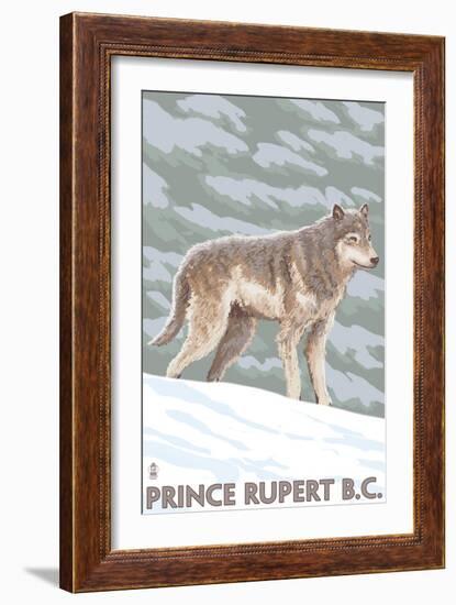 Prince Rupert, BC Canada - Wolf Scene-Lantern Press-Framed Art Print