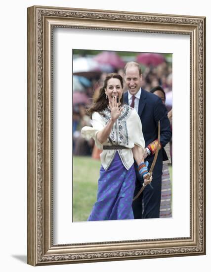 Prince William and Kate, Laughing Trying Archery in Bhutan-Associated Newspapers-Framed Photo