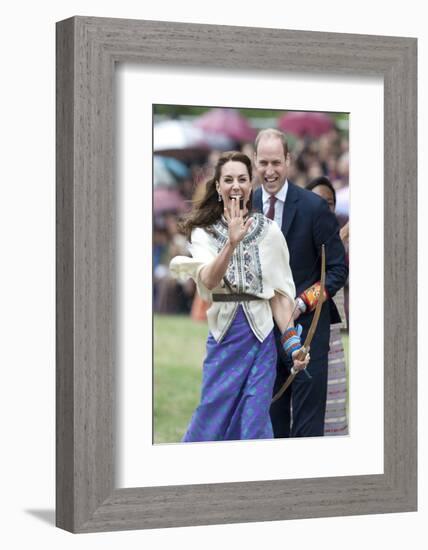 Prince William and Kate, Laughing Trying Archery in Bhutan-Associated Newspapers-Framed Photo