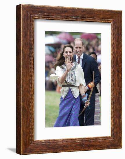 Prince William and Kate, Laughing Trying Archery in Bhutan-Associated Newspapers-Framed Photo