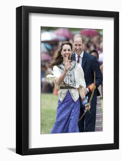 Prince William and Kate, Laughing Trying Archery in Bhutan-Associated Newspapers-Framed Photo