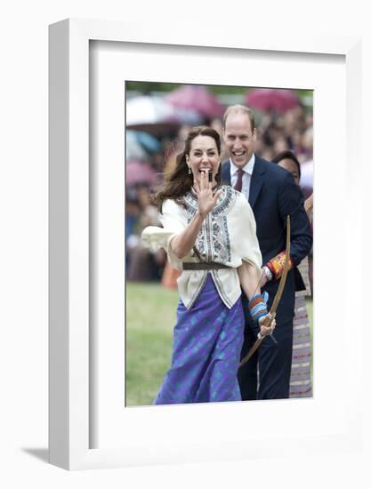 Prince William and Kate, Laughing Trying Archery in Bhutan-Associated Newspapers-Framed Photo