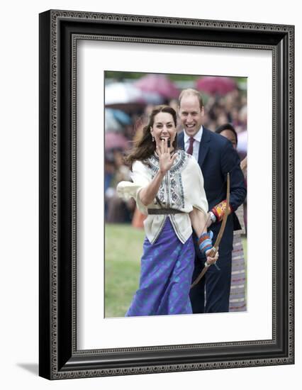 Prince William and Kate, Laughing Trying Archery in Bhutan-Associated Newspapers-Framed Photo