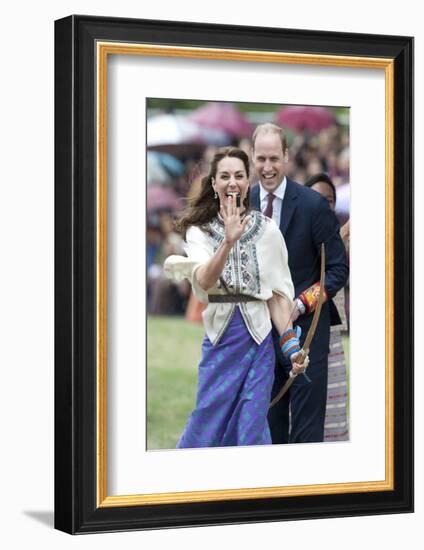 Prince William and Kate, Laughing Trying Archery in Bhutan-Associated Newspapers-Framed Photo